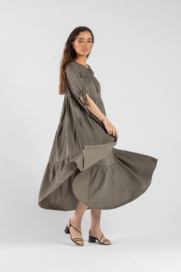 An Earthly Life Dress In Olive Green thumbnail