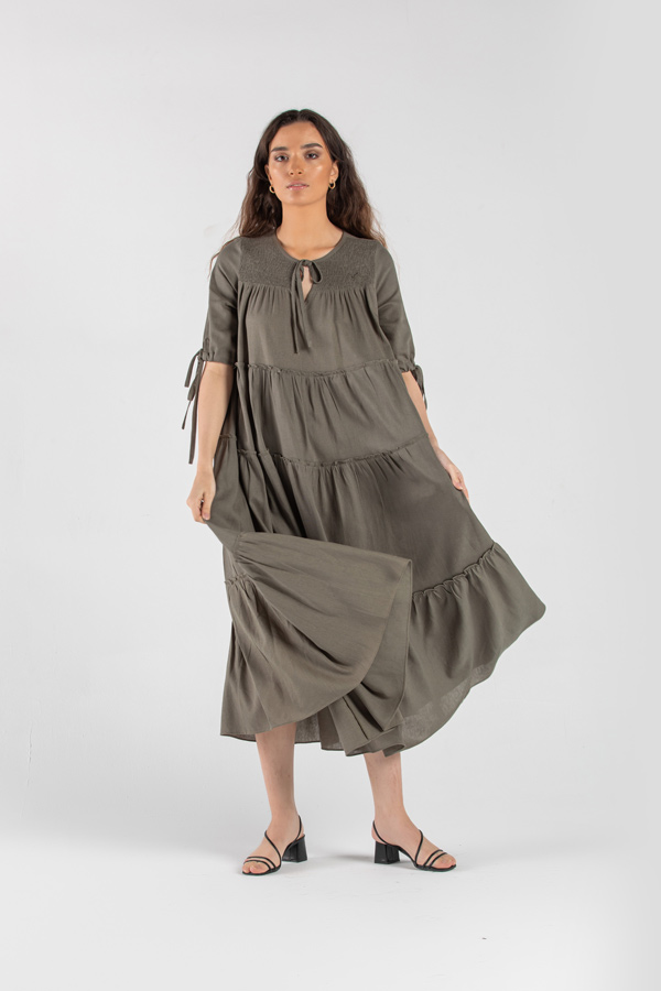 An Earthly Life Dress In Olive Green thumbnail