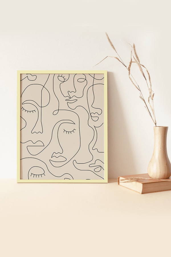 Geometric Faces Abstract In A Beige Frame thumbnail