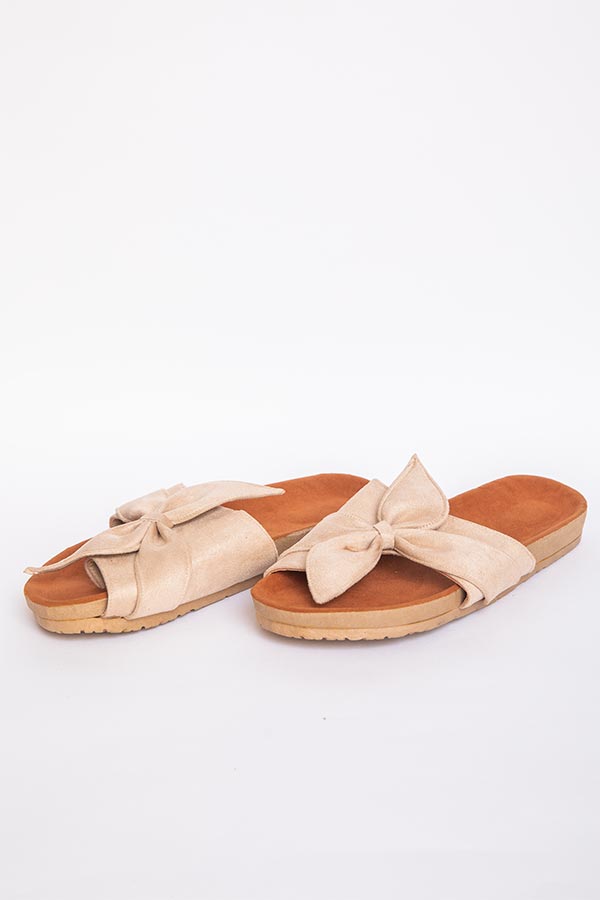 Bow Tie Slides In Beige thumbnail