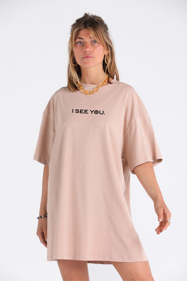I See You T-Shirt Dress In Beige thumbnail