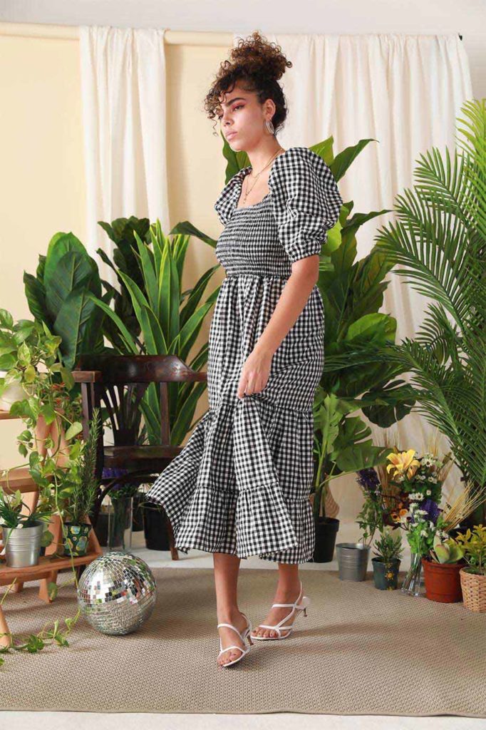 Flowers And Ribbons Dress In Checkered Print Dresscode