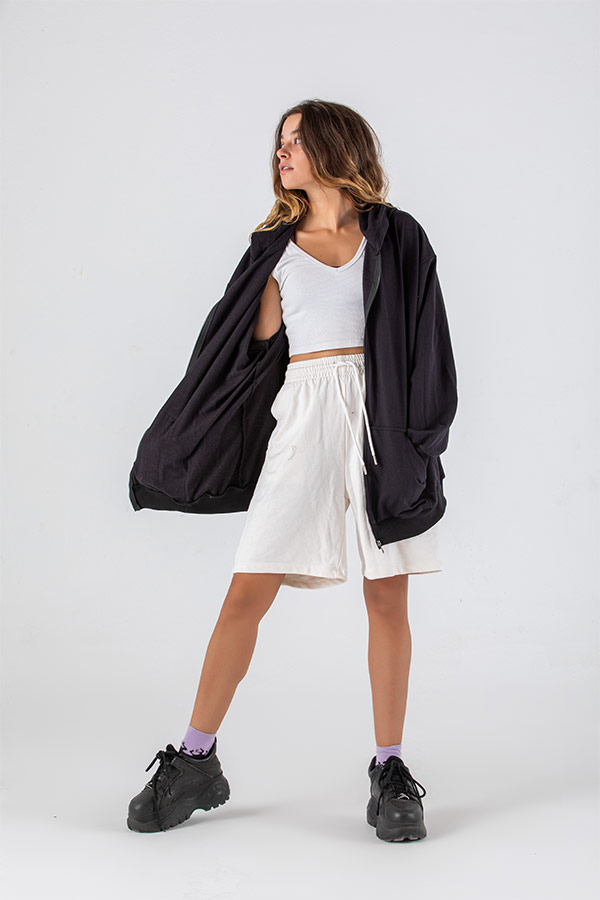 Loose Fit Jacket with zipper in Black – FYI thumbnail