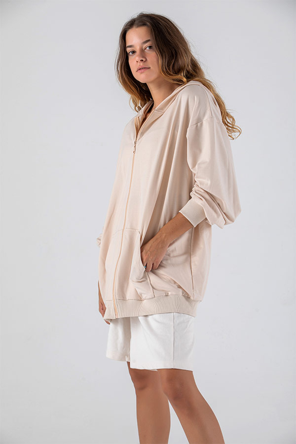 Loose Fit Jacket with zipper in Beige – FYI thumbnail