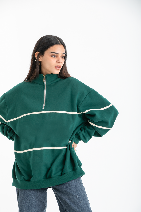 Zip up collar up sweater In Green thumbnail