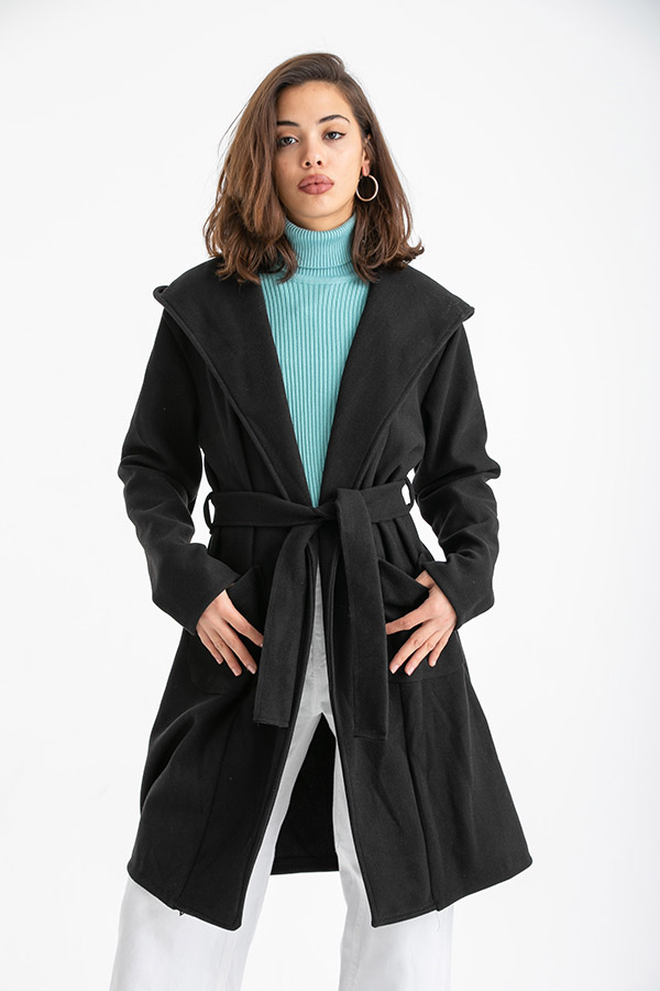 Classic Tied Up Coat In Black – FYI thumbnail