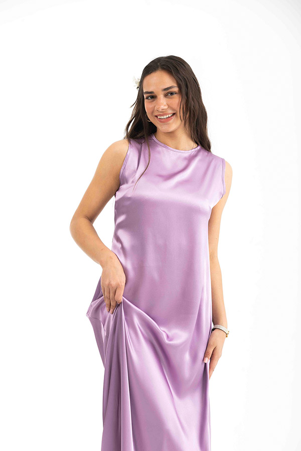 Purple Satin Non Sleeve Long Dress thumbnail