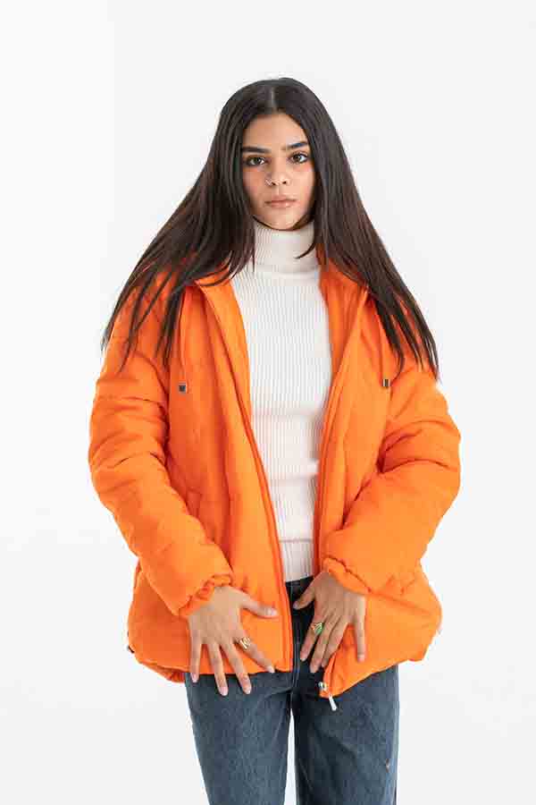 Puffer Zip Up Jacket In Orange – FYI thumbnail