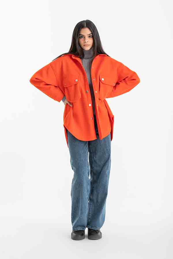Oversized Shirt Jacket In Orange – ELLE thumbnail