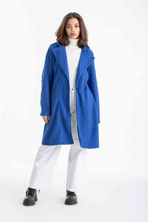 Collar Wool Coat In Blue -ELLE thumbnail