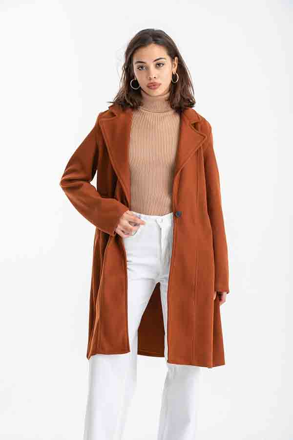 Collar Wool Coat In Brown – ELLE thumbnail