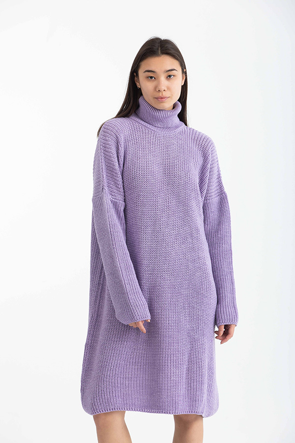 Oversized Purple High Neck Knitted Dress thumbnail