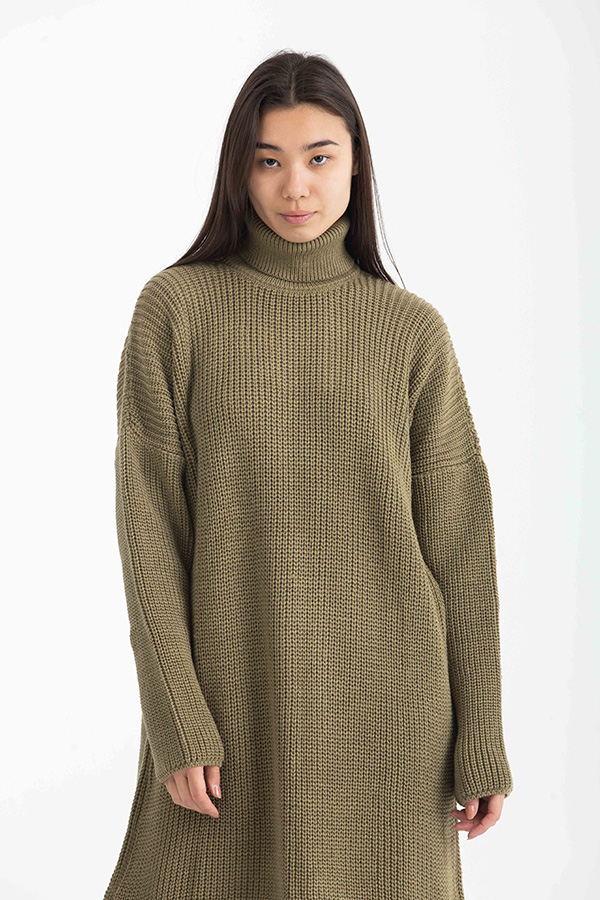Oversized Olive High Neck Knitted Dress thumbnail