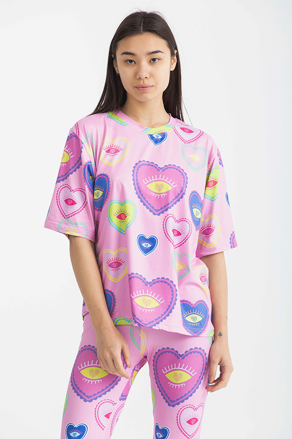 Colored Heart Short Sleeve Crew Neck Pyjama Set thumbnail