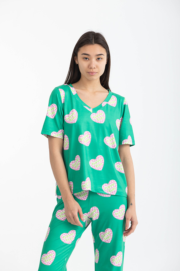 Heart short sleeve green pyjama set thumbnail