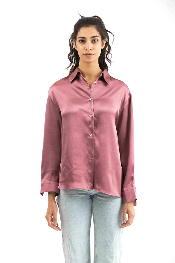Pink Buttoned Long Sleeved Satin Shirt thumbnail