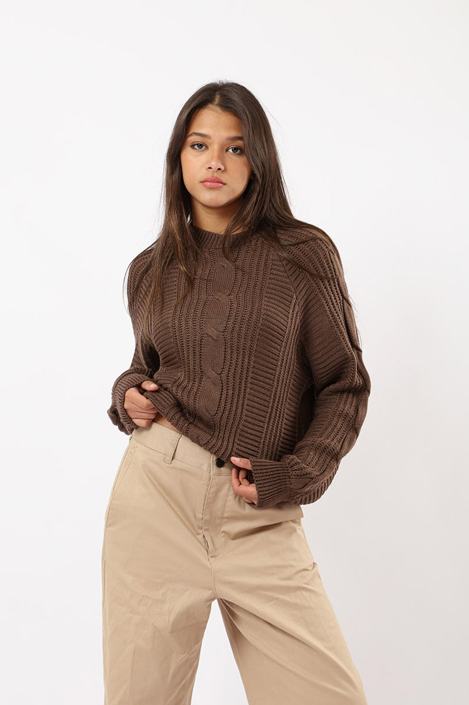 Crewneck Cozy Pullover In Light Brown thumbnail