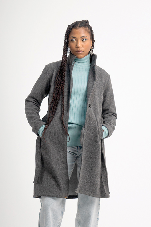Collar Wool Coat In Grey – ELLE thumbnail