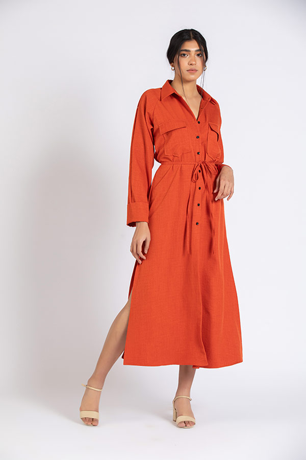 A Maxi Shirt Dress In Brown thumbnail