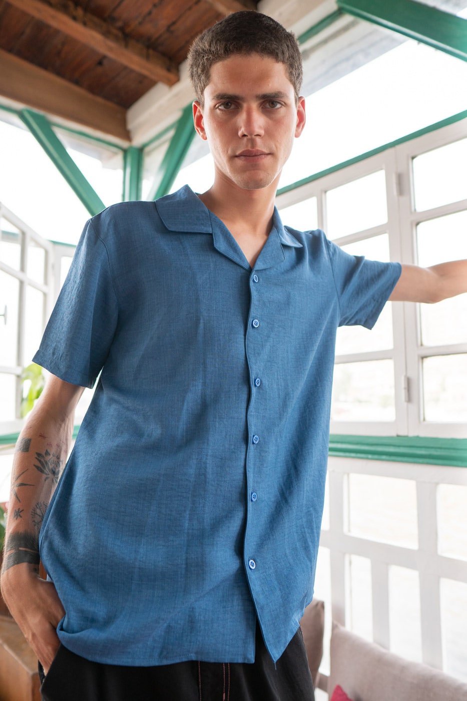 Collared Loose Shirt In Blue - Dresscode, Egypt