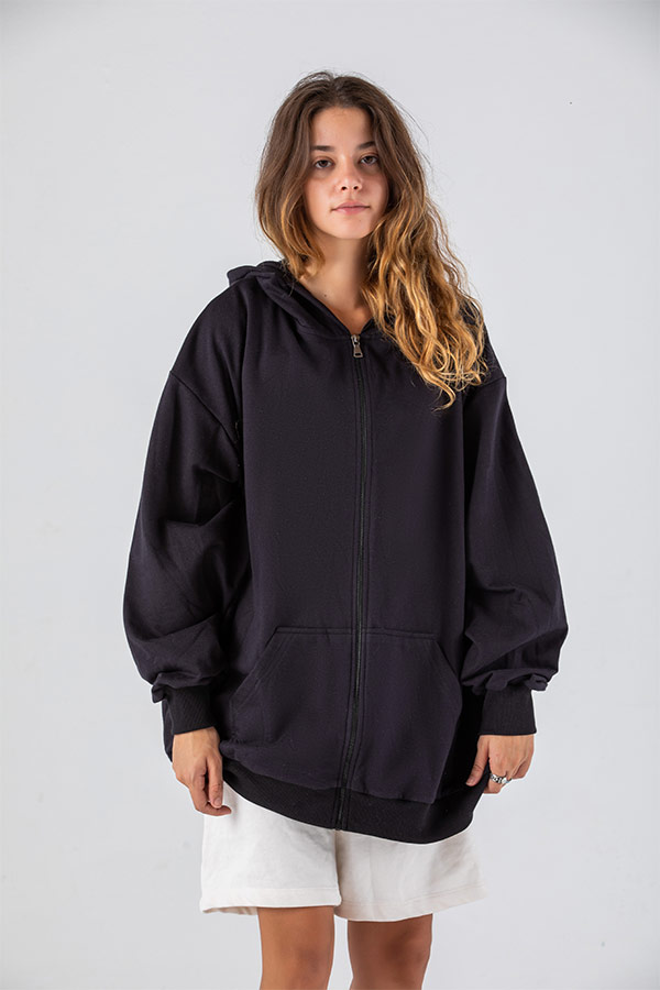 Loose Fit Jacket with zipper in Black – FYI thumbnail