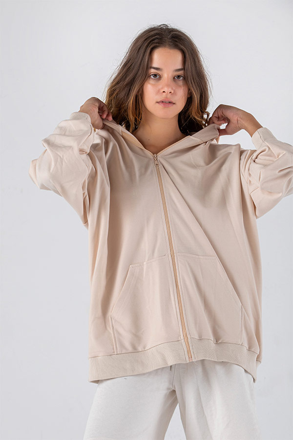 Loose Fit Jacket with zipper in Beige – FYI thumbnail