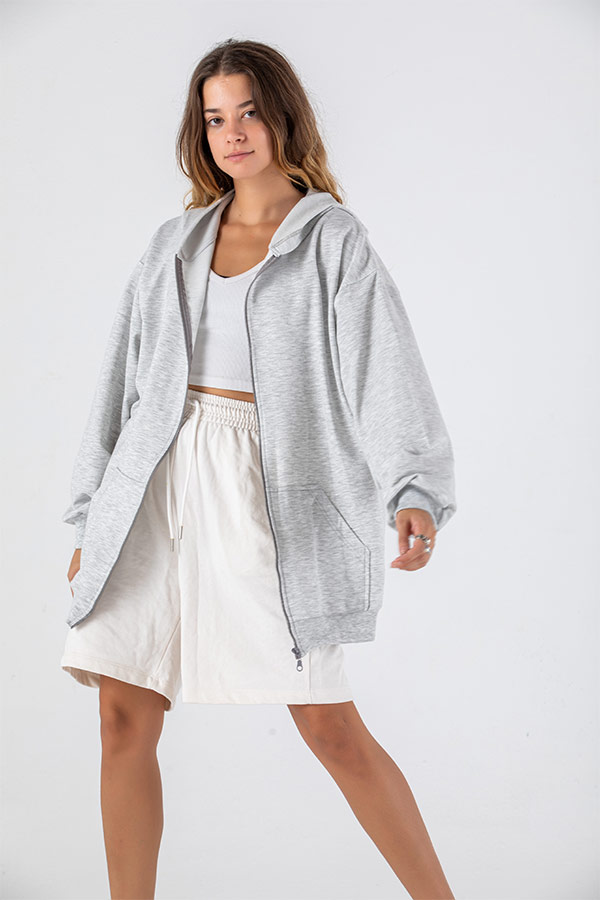 Loose Fit Jacket with zipper in Light Grey – FYI thumbnail