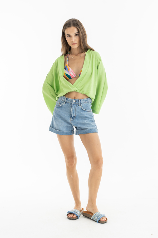 Drop Shoulder Top In Lime Green thumbnail