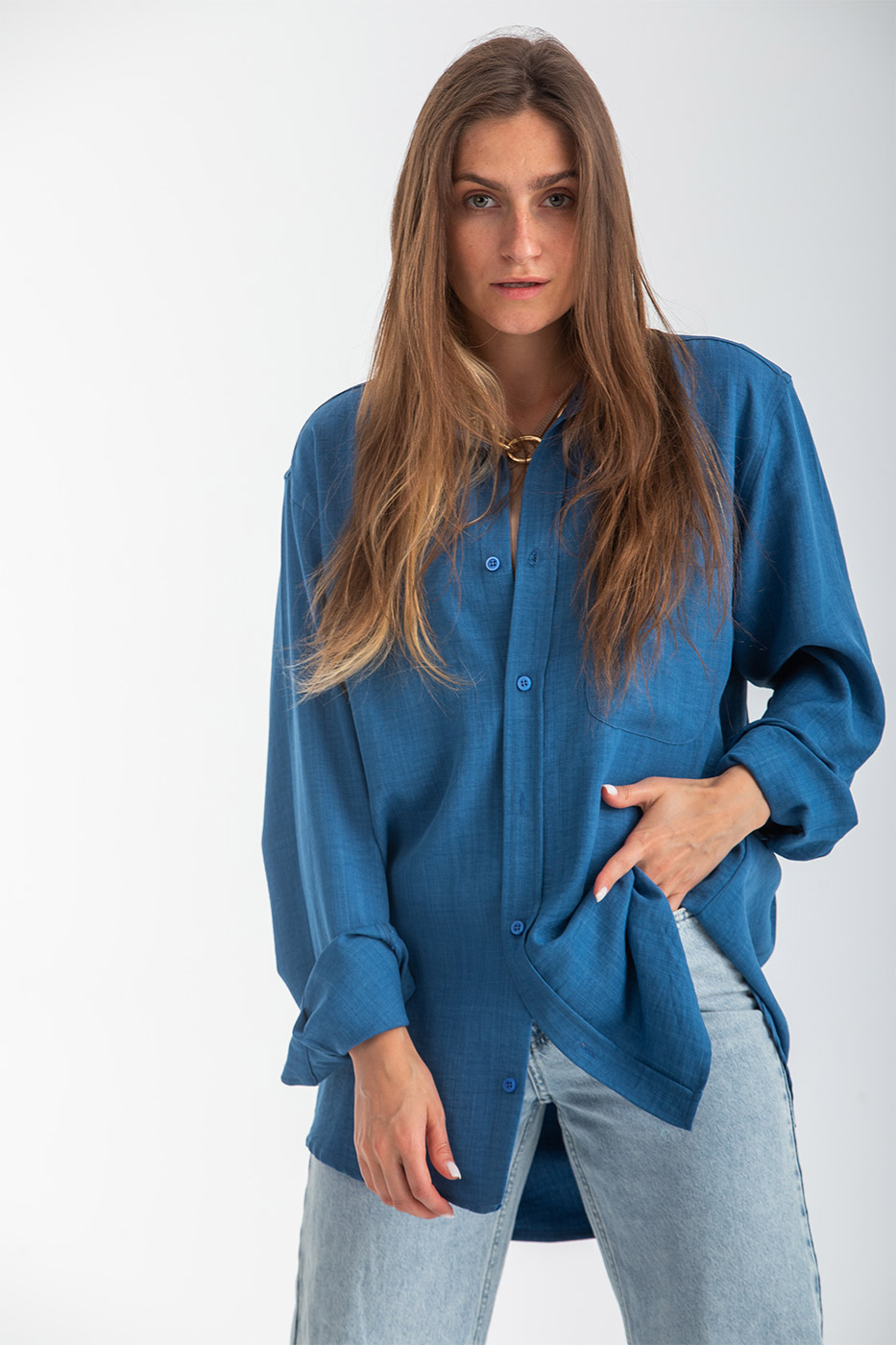 Over Sized Shirt In Blue thumbnail