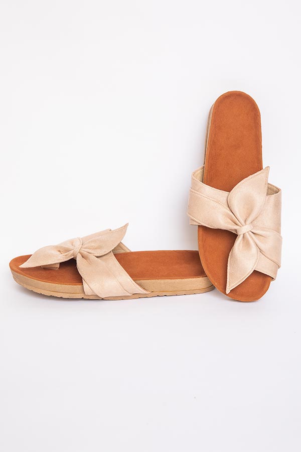Bow Tie Slides In Beige thumbnail