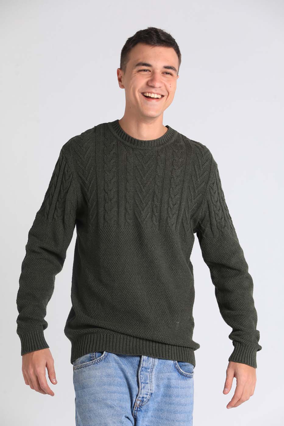 Cable Knit Sweater In Olive thumbnail