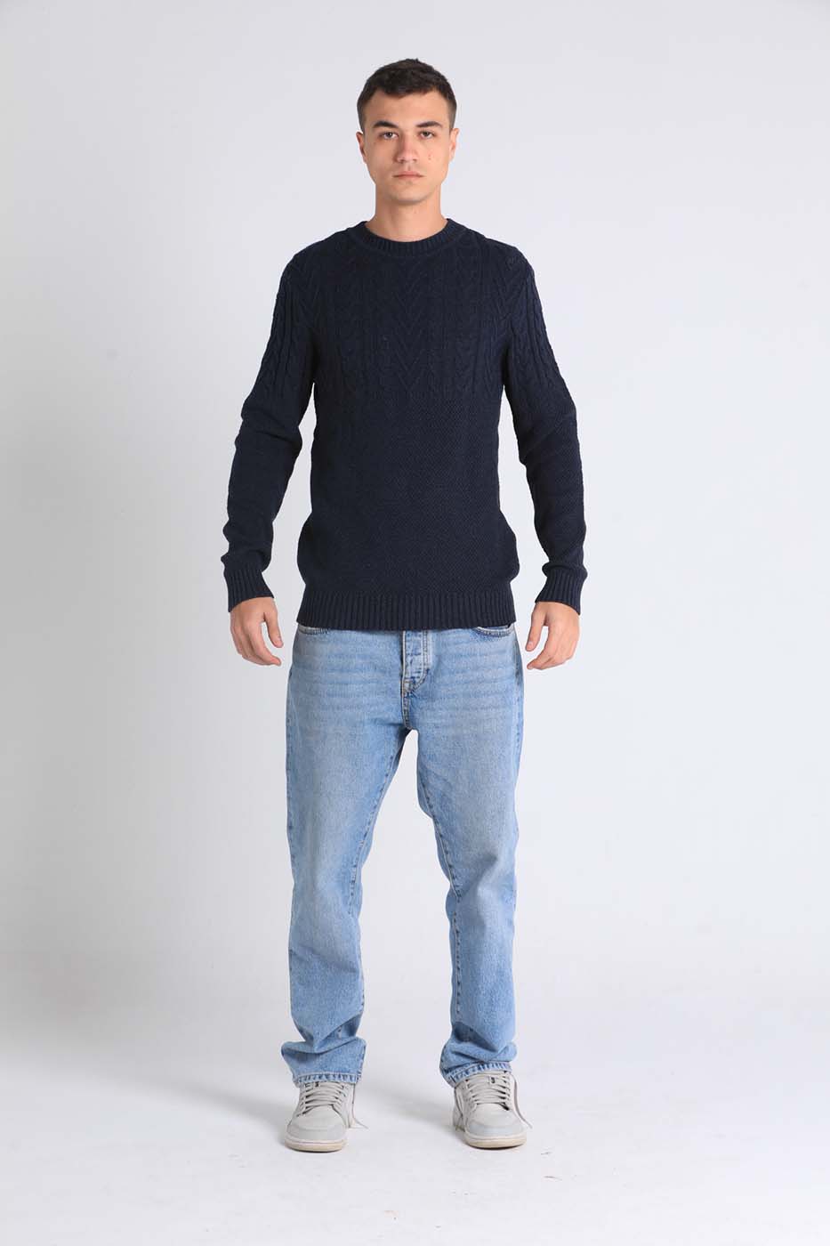 Cable Knit Sweater In Navy Blue thumbnail