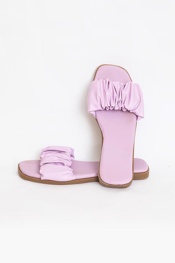 Ruched Flat Slides In Lilac thumbnail