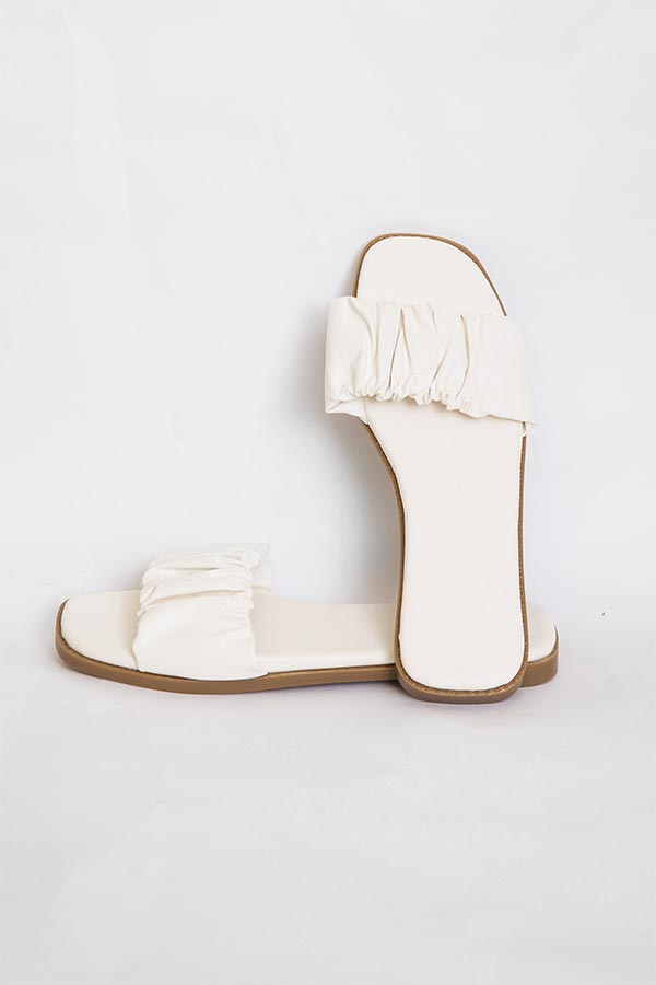 Ruched Flat Slides In White thumbnail