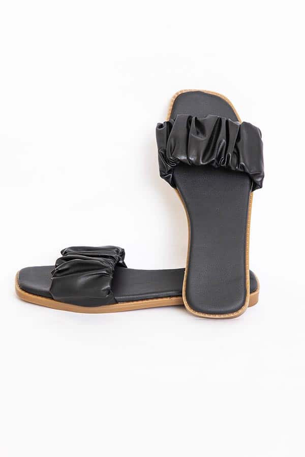 Ruched Flat Slides In Black thumbnail