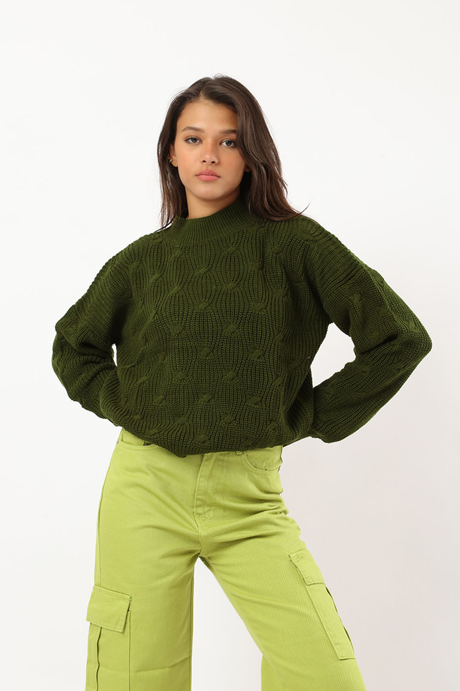 Crewneck Sweater In Olive Green – FYI thumbnail