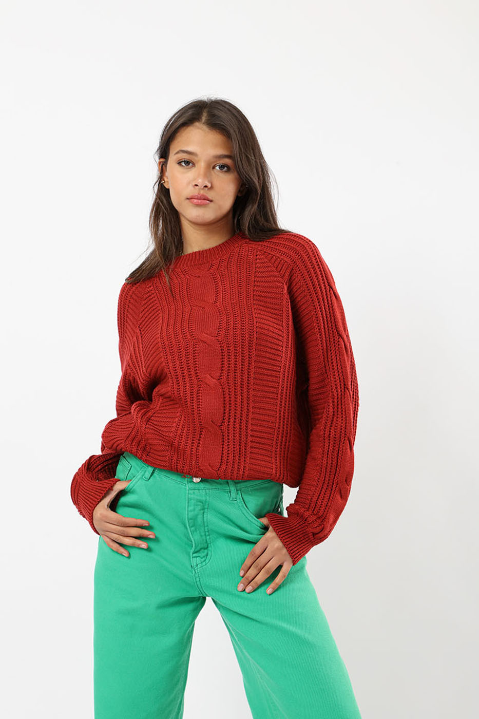 Crewneck Cozy Pullover In Burgundy thumbnail
