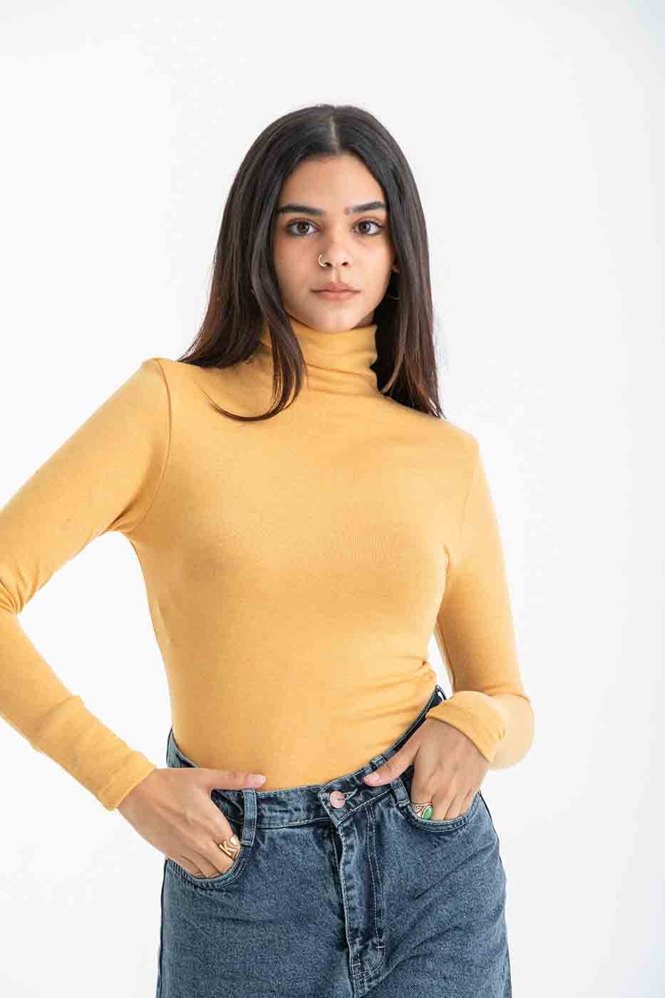 Ribbed Turtle Neck In Yellow thumbnail
