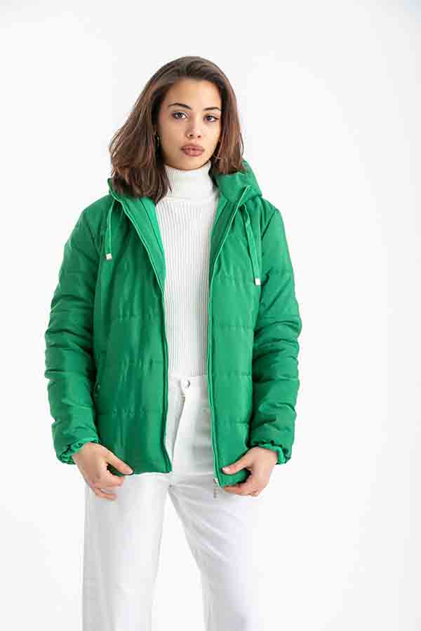 Puffer Zip Up Jacket In Green – ELLE thumbnail