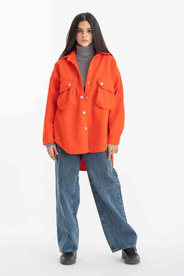 Oversized Shirt Jacket In Orange – ELLE thumbnail