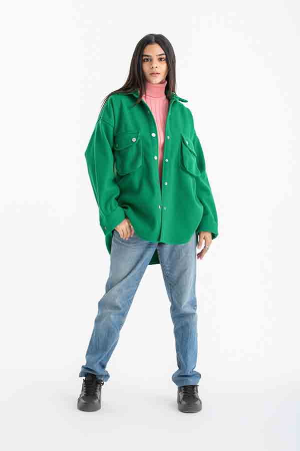 Oversized Shirt Jacket In Green – ELLE thumbnail