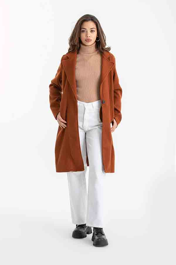 Collar Wool Coat In Brown – ELLE thumbnail
