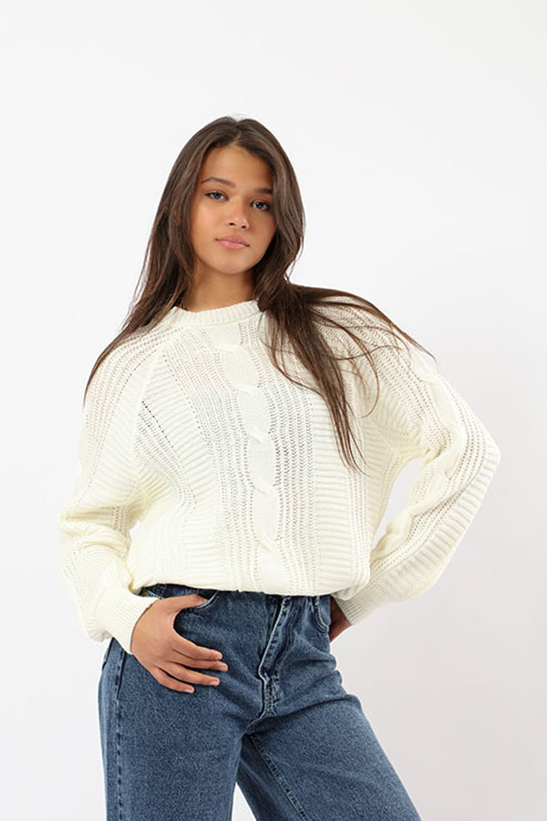 Crewneck Cozy Pullover In White thumbnail
