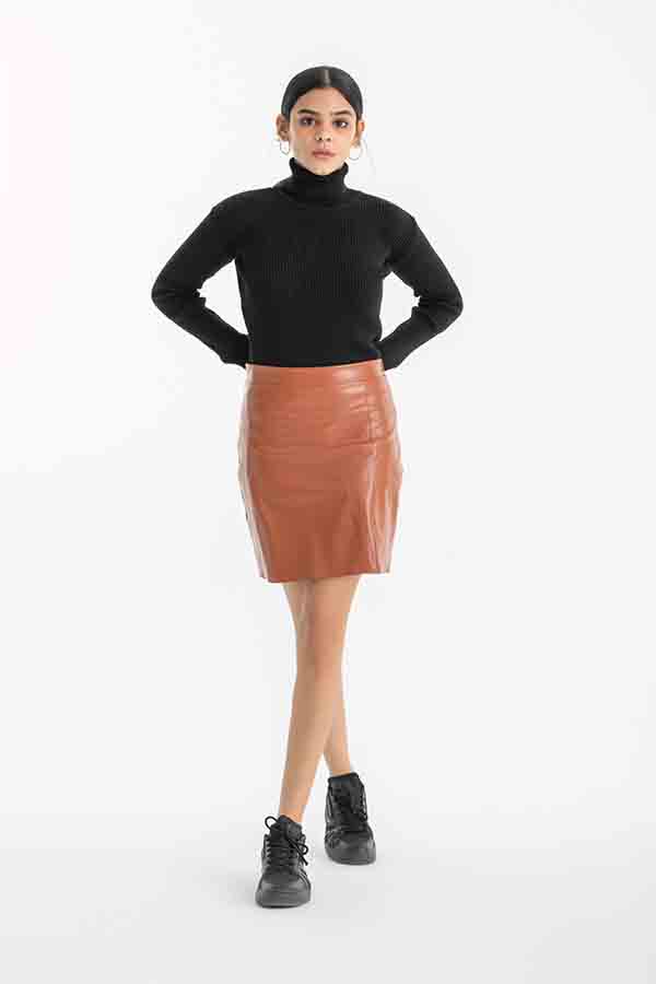 Nice List Leather Skirt In Brown thumbnail