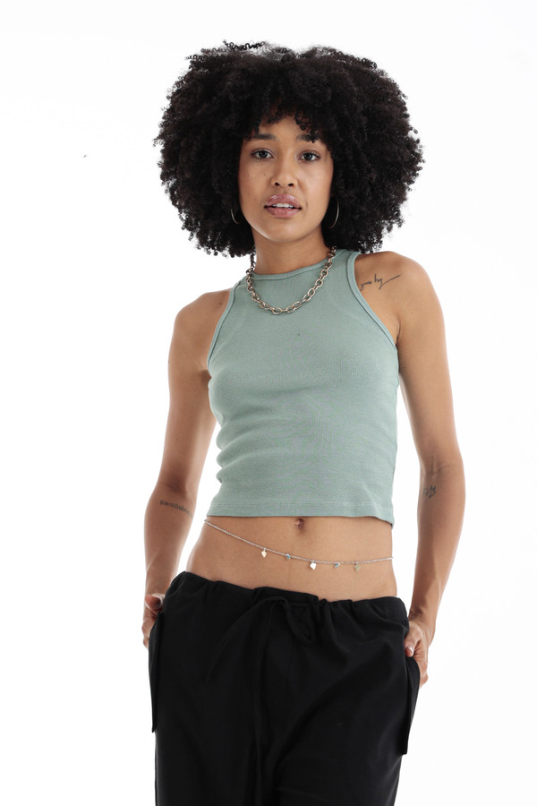 Ribbed Round Neck Tank Top In Mint thumbnail