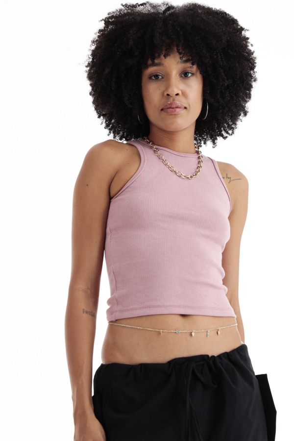 Ribbed Round Neck Tank Top In Pink thumbnail