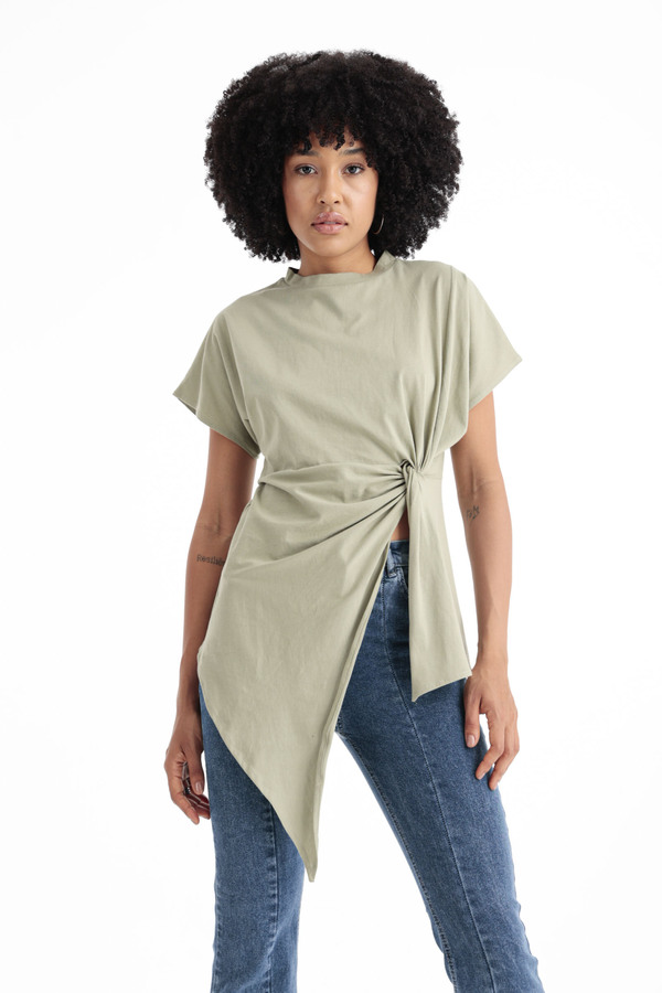 Short SleeveTie Top In Olive thumbnail