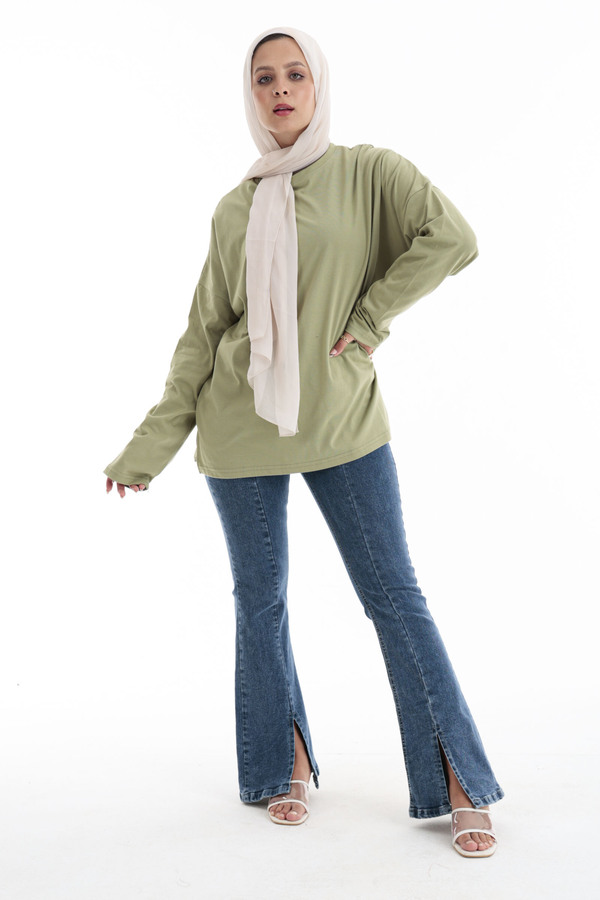 Basic Long Sleeve Top In Olive thumbnail