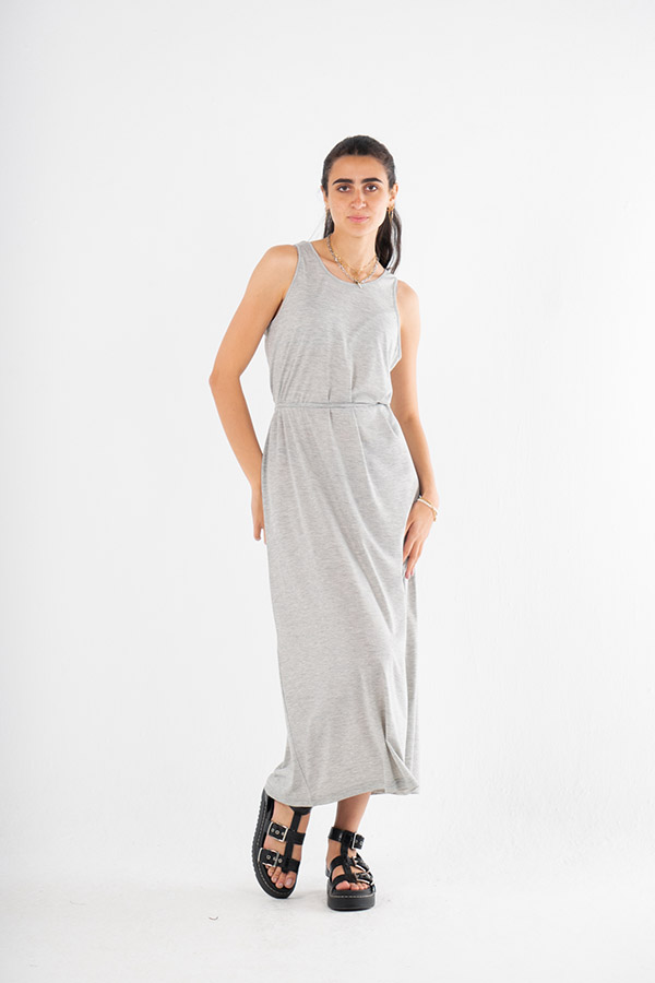 Wide Cut Midi Dress In Grey thumbnail