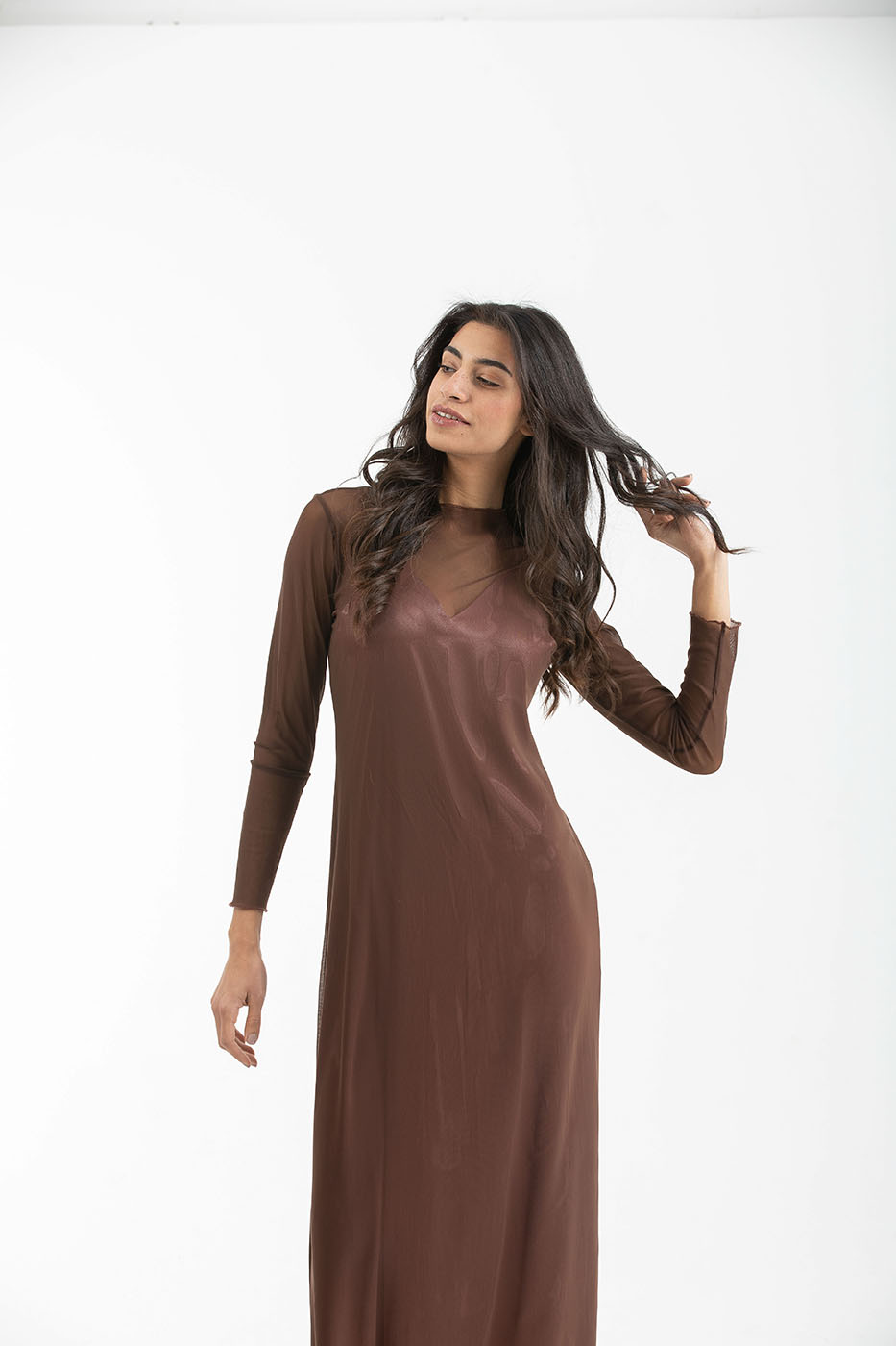 Brown Silk Chiffon Long Dress thumbnail